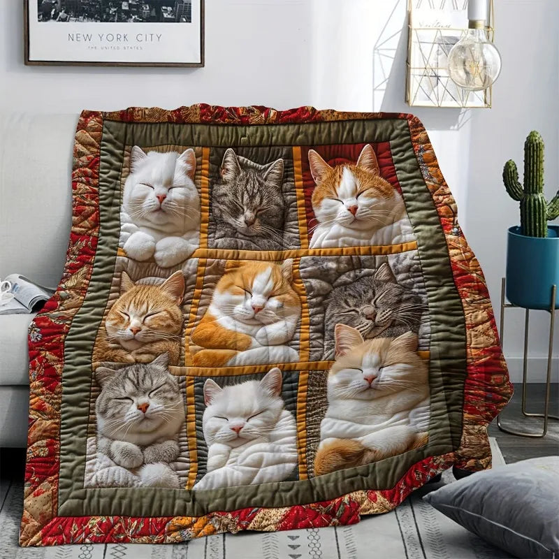 Bohemian Cat-Themed Flannel Blanket for Cozy Naps - Smarsty