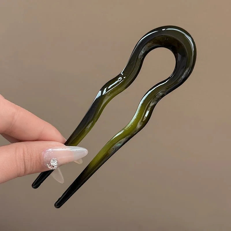 U-Shaped Hair Fork Fashion Tortoiseshell Acetate Acrylic Hairpin Geometric Headwear Hair Sticks Women Girls Hair Accessories - Smarsty