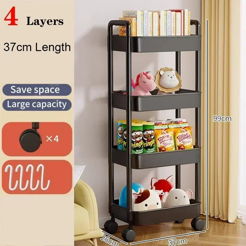 Bookshelf Storage Trolley Mobile Kitchen Organizer Cart with Wheels Save Space Household Shelves Bedroom Snacks Storage Rack by Smarsty