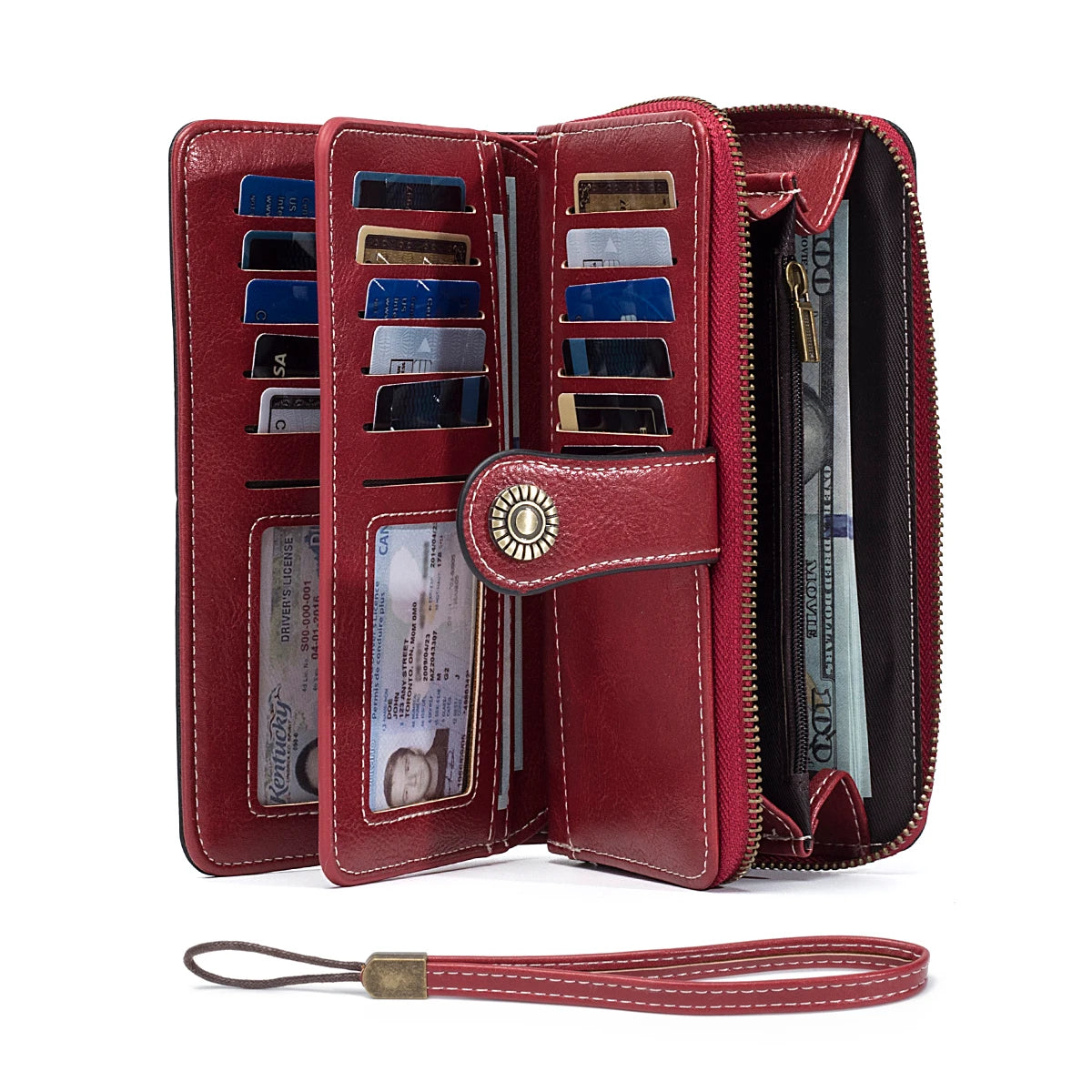 Rfid Anti-Theft Wallet for Men and Women, European and American Retro Leather Long Wallet Clutch, Oil Wax Leather Cut Out Multi-Card Slot Wallet, Large Capacity Zipper 70% off Clutch Bag, Card Holder Coin Purse Hand Bag - Smarsty