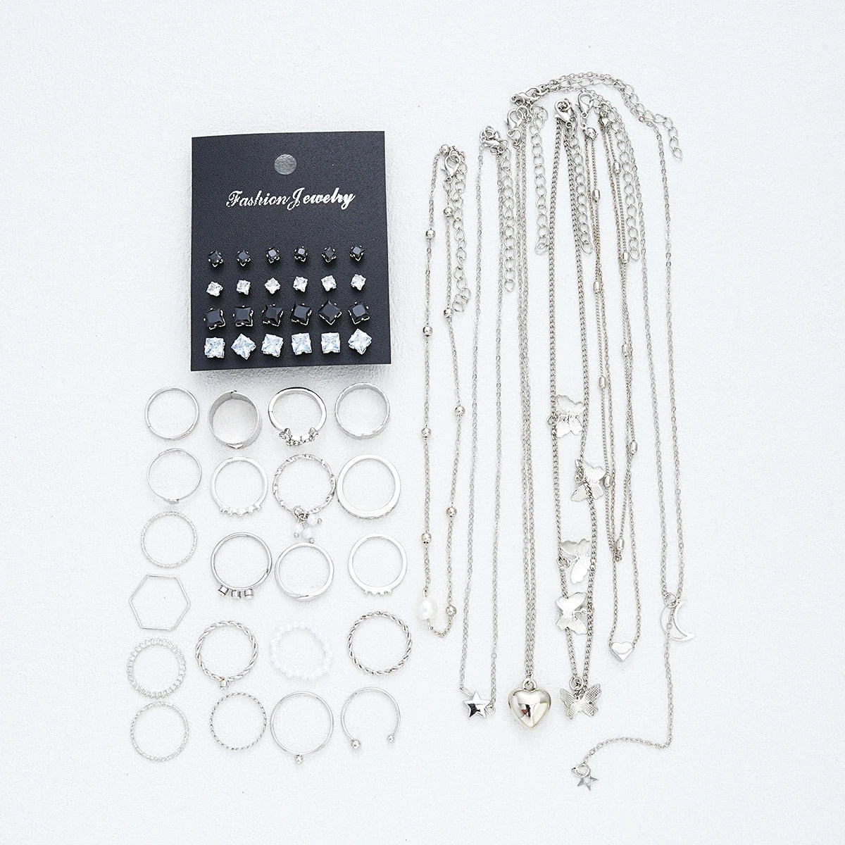 Silver Chic Jewelry Set For Women With Pearl Necklaces - Smarsty