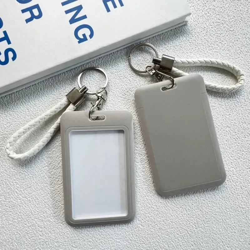 1Pc Macaron Bus ID Card Protective Cover Cases Student Meat Keyring Card Campus Access Door Credit Card Holder Bag Set Key Chain