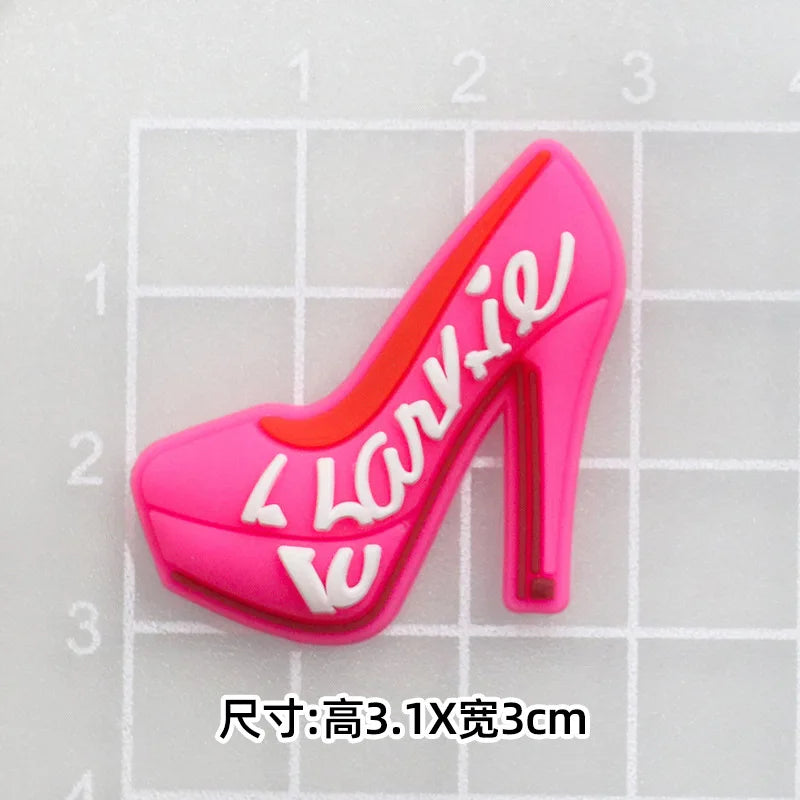 MINISO 20P Cute Cartoon PVC Pink Fashion Barbie Shoe Flowers DIY Hole Shoes Sandals Charm Shoes Accessories Party Festival Gifts