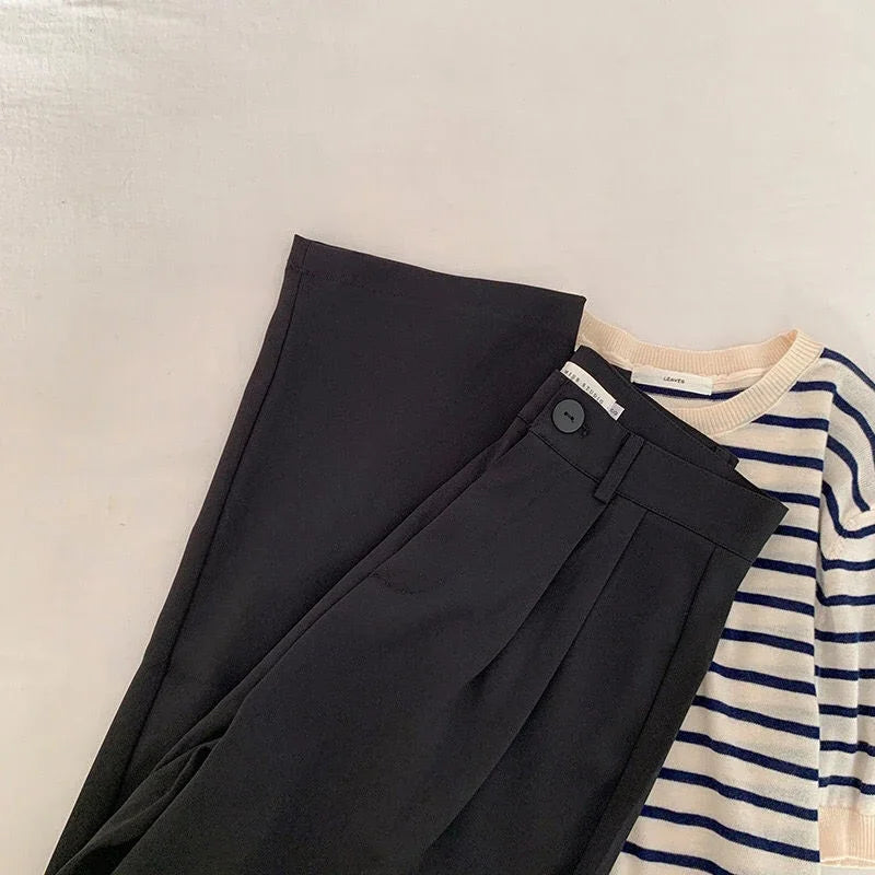 High Waist Women Suit Pants Fall Straight Office Ladies Korean Fashion Trousers Casual Button Loose Female Black Pants New 2024 - Smarsty