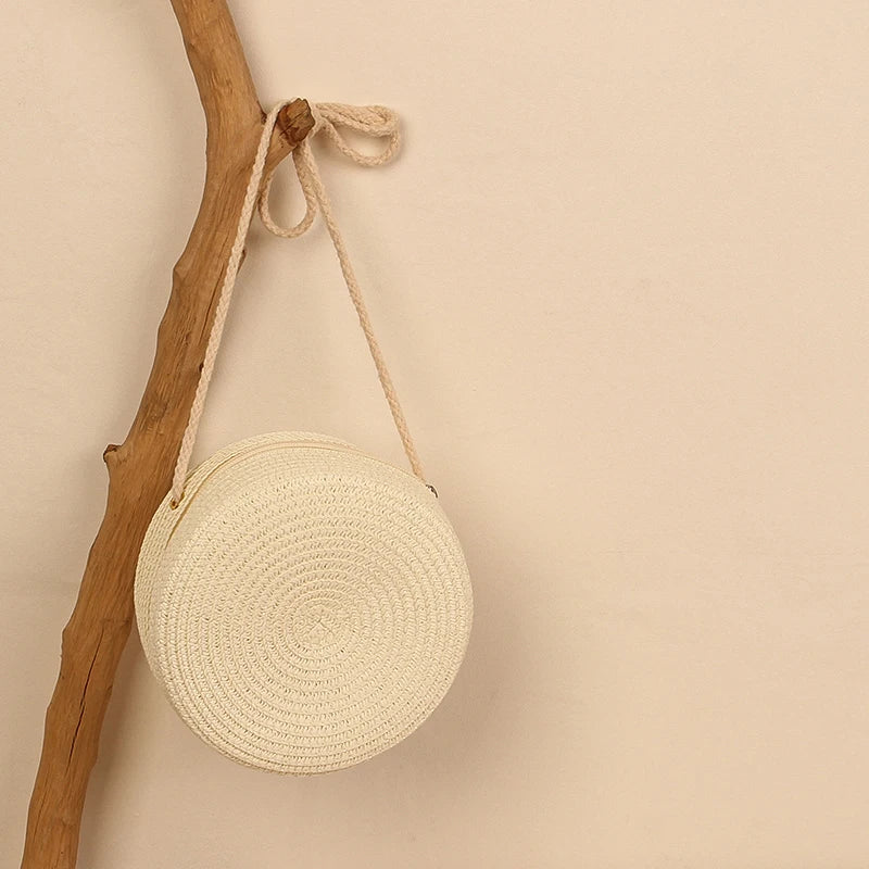 Round Straw Bag For Women Woven Handmade Shoulder Bag - Smarsty
