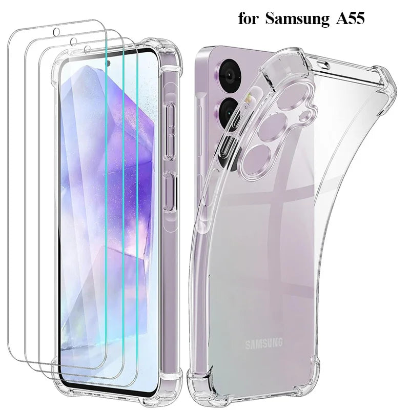 Glass Case With Silicone Cover For A55 Shockproof Design - Smarsty