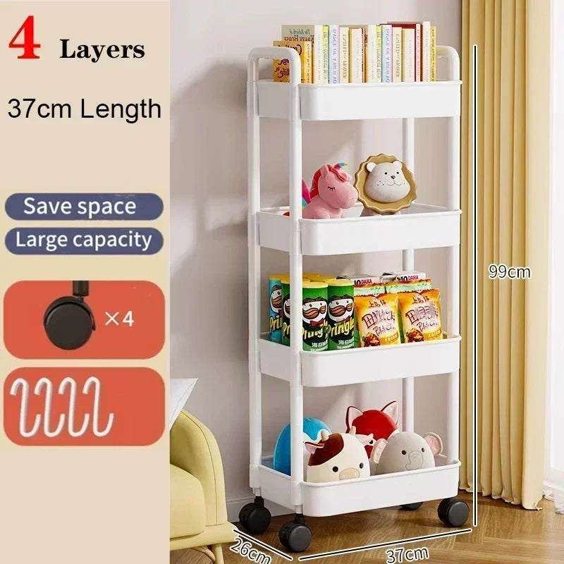 Bookshelf Storage Trolley Mobile Kitchen Organizer Cart With Wheels Multi-Layer Bathroom Shelves Household Snacks Storage Rack by Smarsty