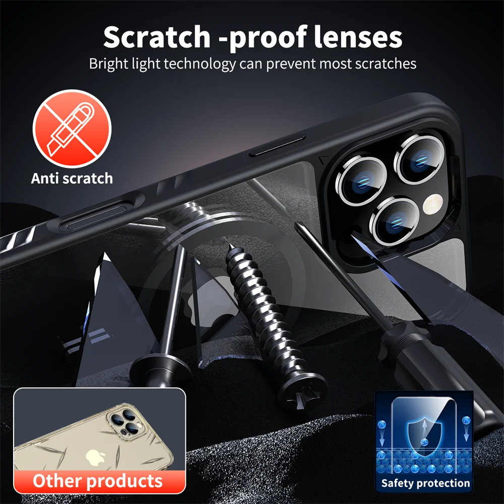 Luxury Acrylic Clear For Magsafe Magnetic Phone Case For iPhone 15 14 13 12 16 17 Pro Max Wireless Charge Bumper Protector Cover