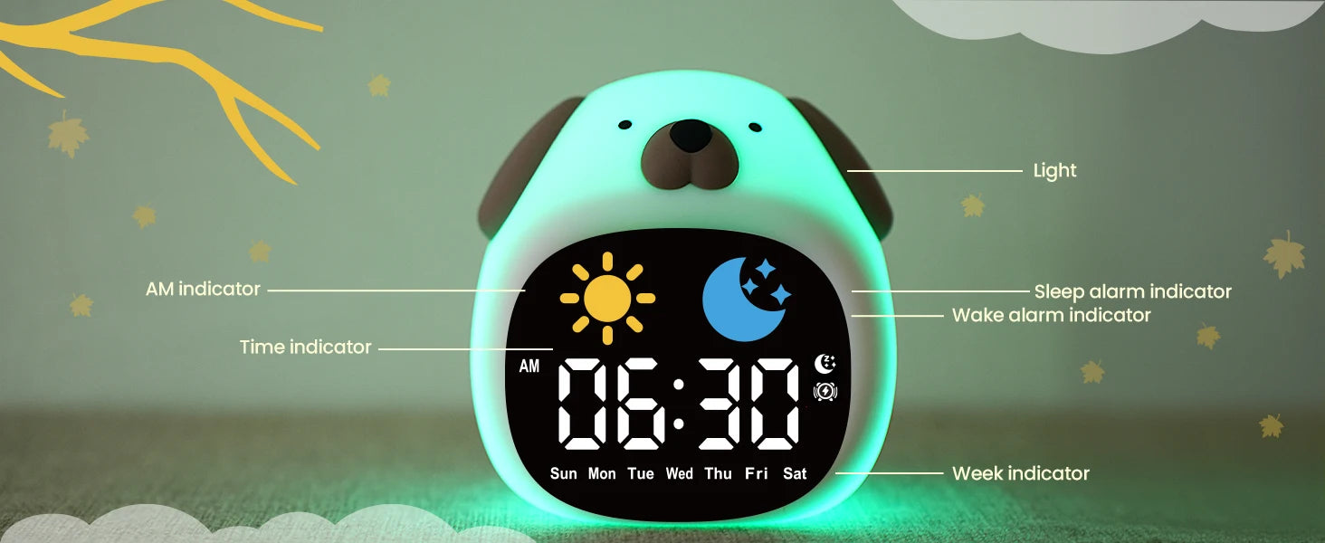 Puppy-Shaped Kids Alarm Clock with Night Light - Smarsty