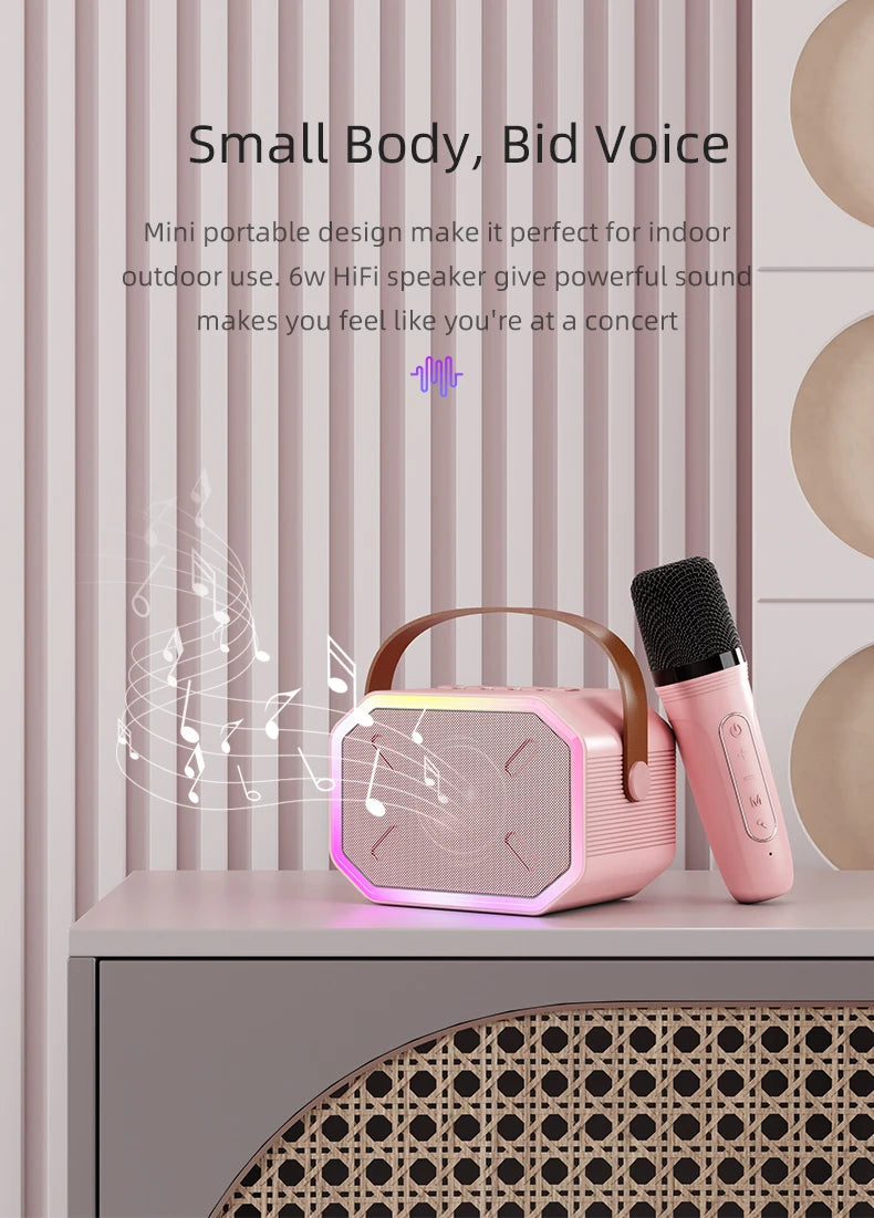 Mini Karaoke Machine for Kids Portable Karaoke Machine Bluetooth Wireless Microphones LDE Light Toys Gifts for Girls Boys - Smarsty