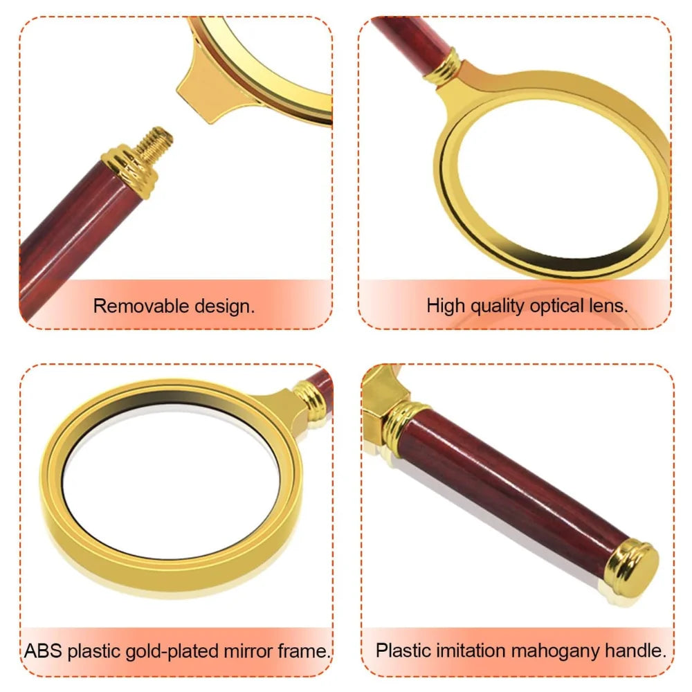 10X Handheld Magnifier with Wooden Handle for Reading - Smarsty