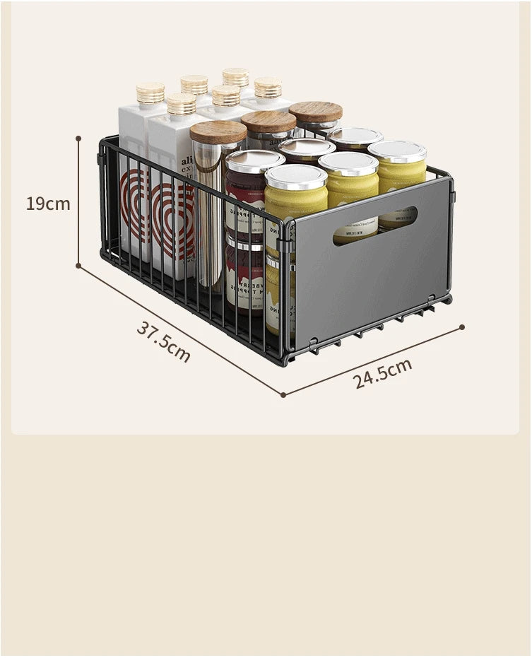 Non Perforated Folding Cabinet with Pull-out Basket Multifunctional Snack Storage Rack Household Kitchen Sink Storage Rack by Smarsty