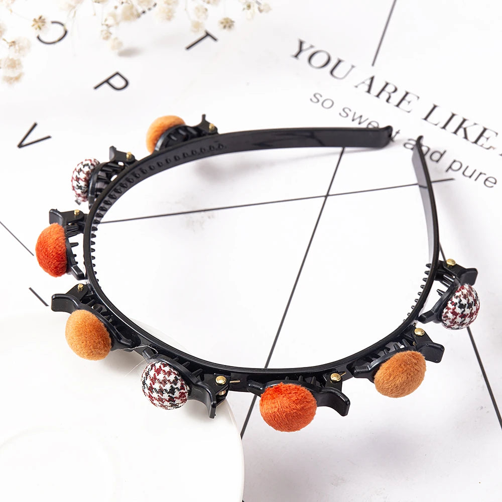 Double Layer Braided Headband With Pearl Accent Comfortable - Smarsty