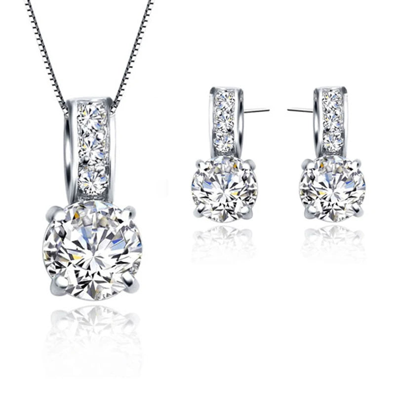 925 Sterling Silver Bridal Jewelry Set with Crystal Pendant - Smarsty