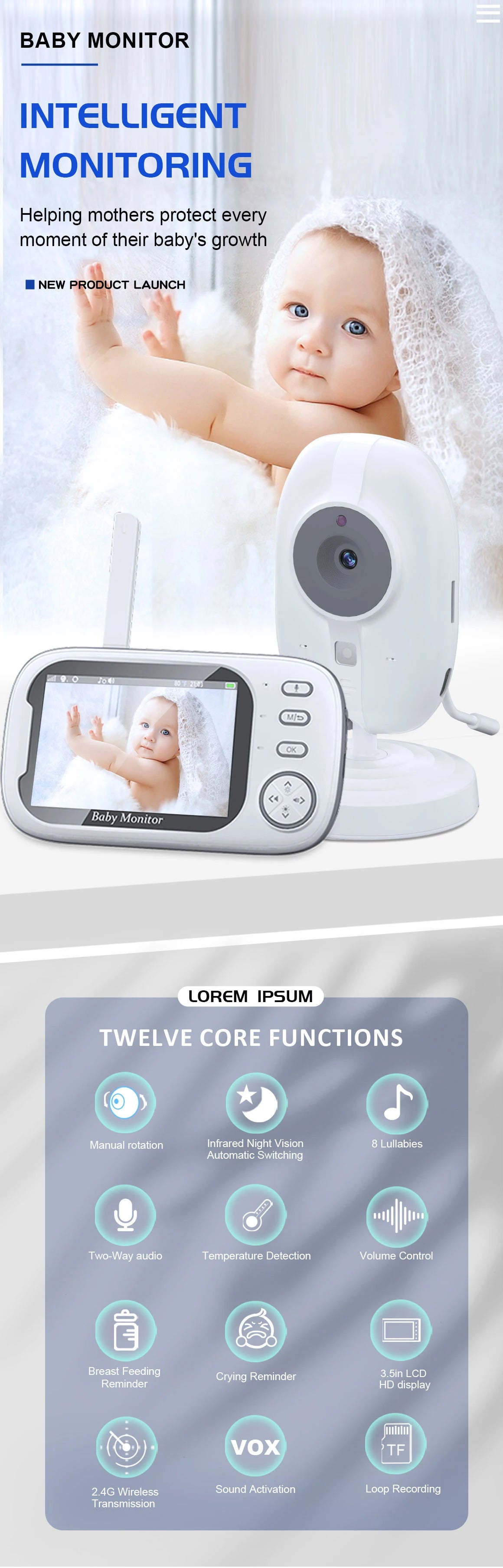 Cdycam New 3.5 inch Wireless Video Baby Monitor Night Vision Temperature Monitoring 2 Way Audio Talk Baby Nanny Security Camera by Smarsty