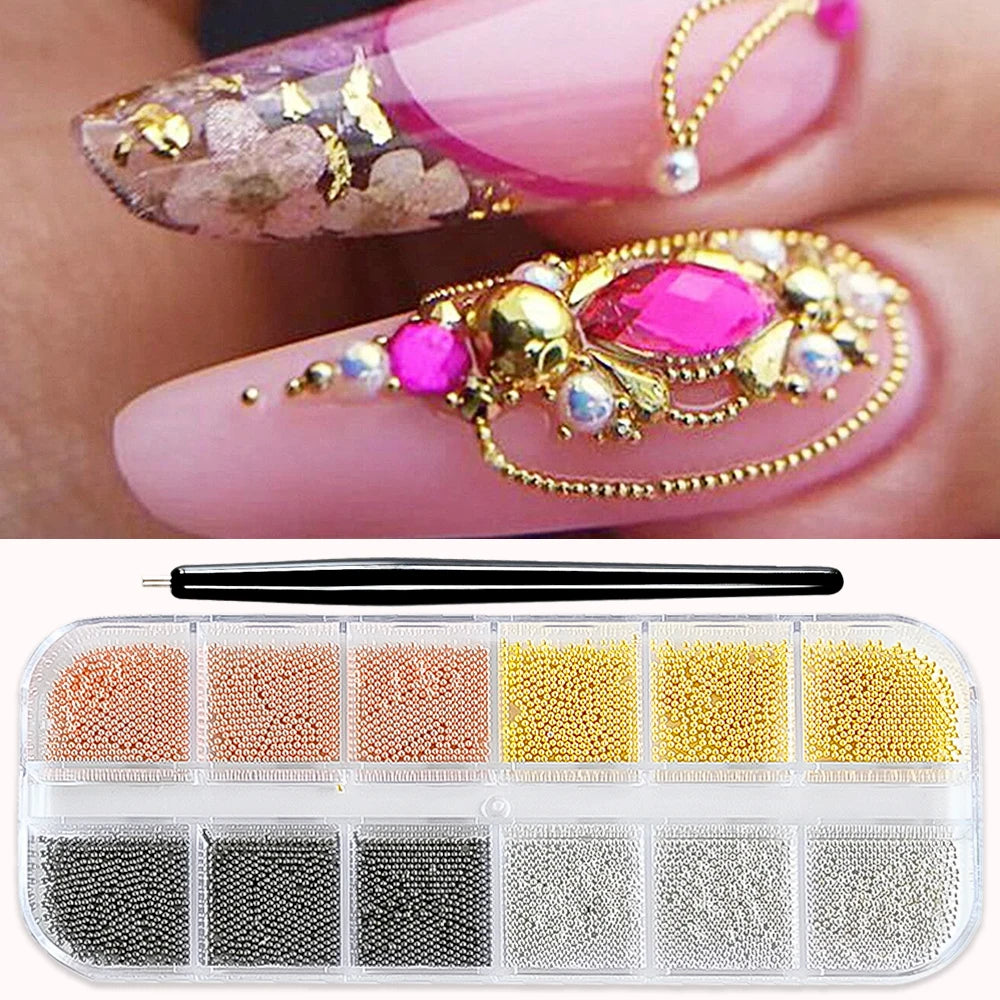 Mini Caviar Beads Nail Art Set with Magnetic Pen - Smarsty