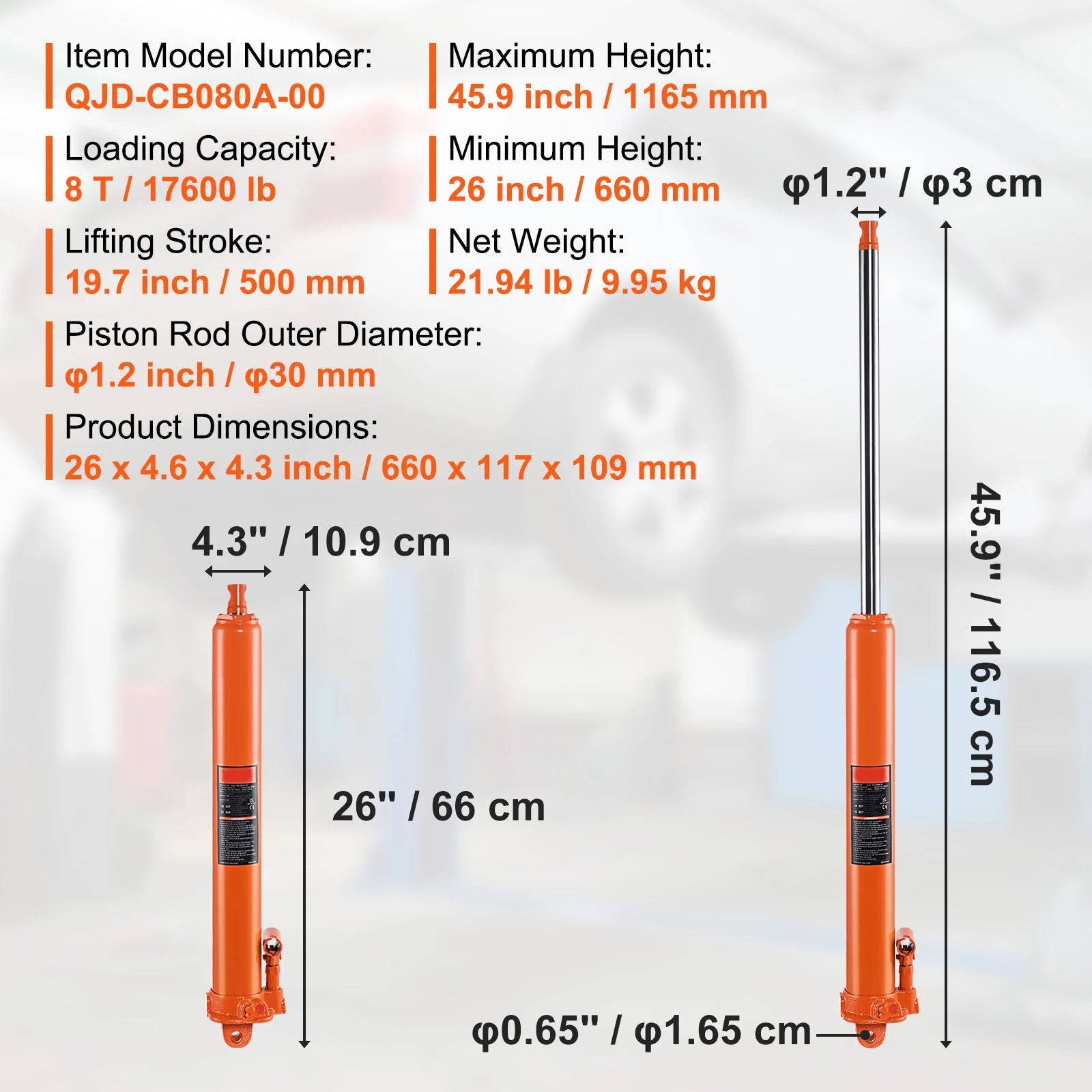 SucceBuy 3/8 Ton Hydraulic Long Ram Jack Engine Hoist Cylinder with Single Piston Pump, for Engine Lift Hoists, Hydraulic Garage