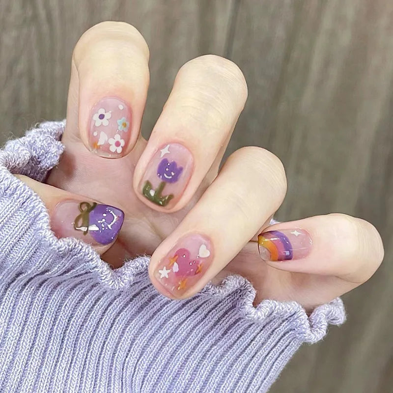 24Pcs Cute Pink Cat Eye Press On Nails Set - Smarsty