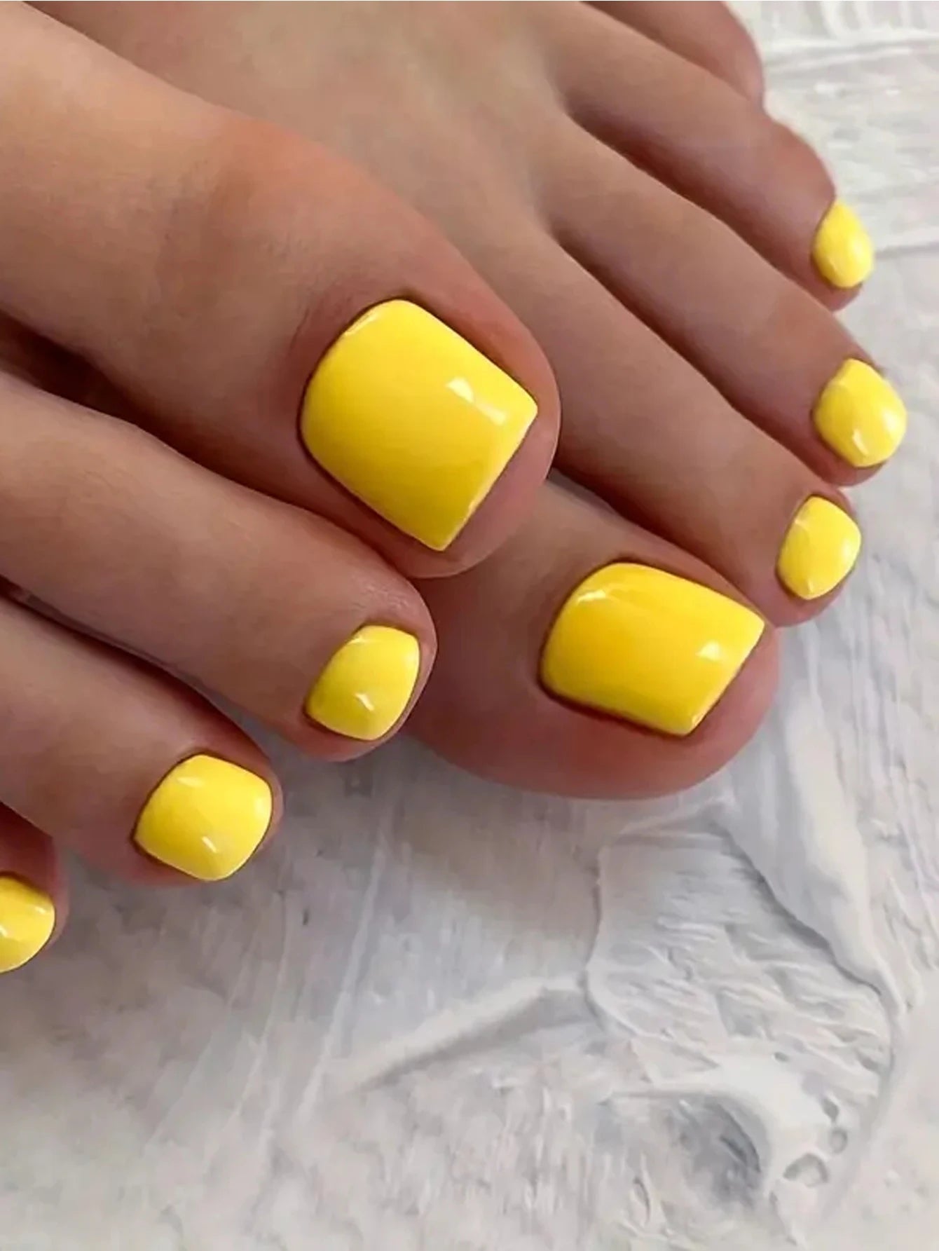 24pcs Glossy Nude Press On Toe Nails With French Edge - Smarsty