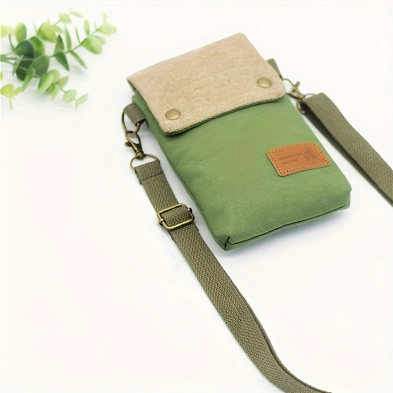 Canvas Crossbody Bag With Cell Phone Pocket And Coin Purse - Smarsty