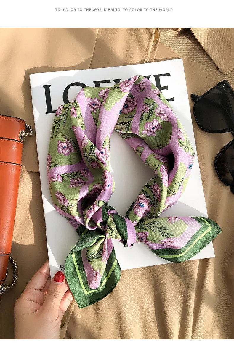 Luxury Silk Skinny Scarf with Cat Print for Women - Smarsty