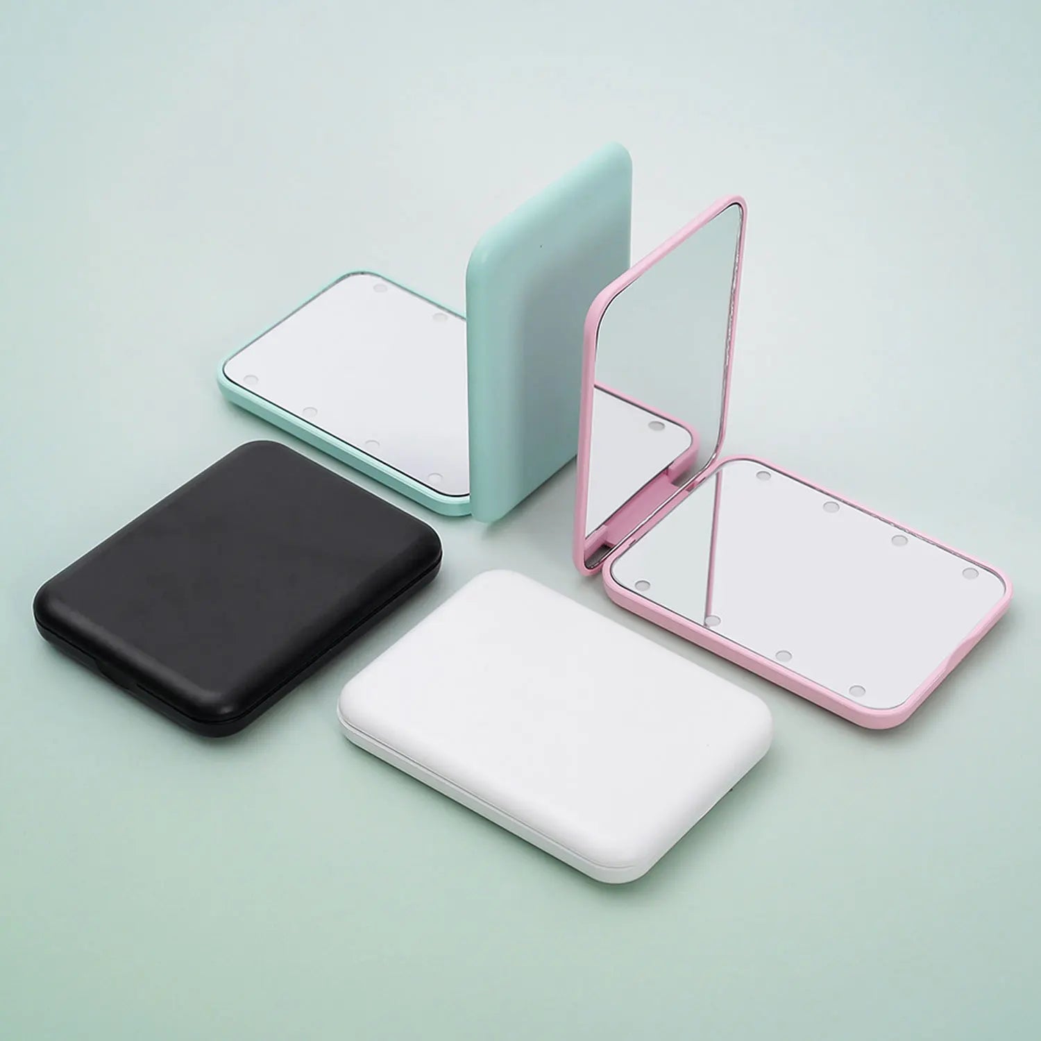 Mini LED Makeup Mirror Portable Vanity Mirrors with Light 1X 2X Magnifying Pocket Mirror Foldable Cosmetic Vanity Mirrors