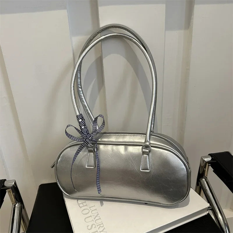 Large Capacity Silver Women Shoulder Bag Daily Use Casual - Smarsty