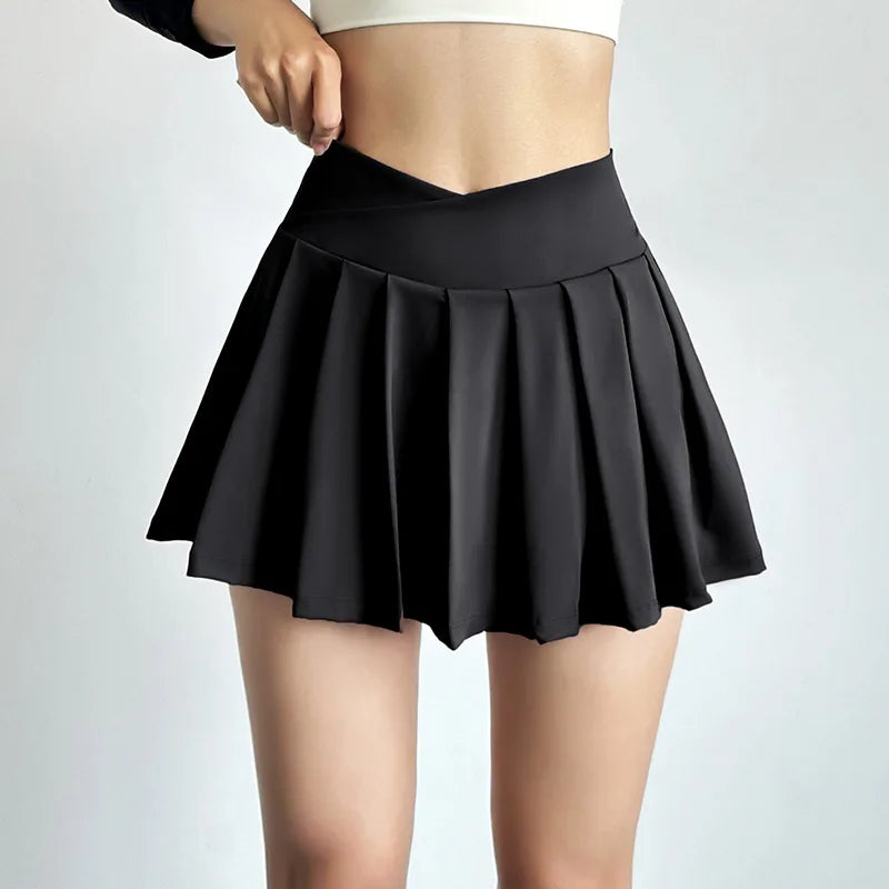 Sports short skirt women summer anti-walk yoga pants running fitness clothes quick dry breathable high waist pleated skirt - Smarsty