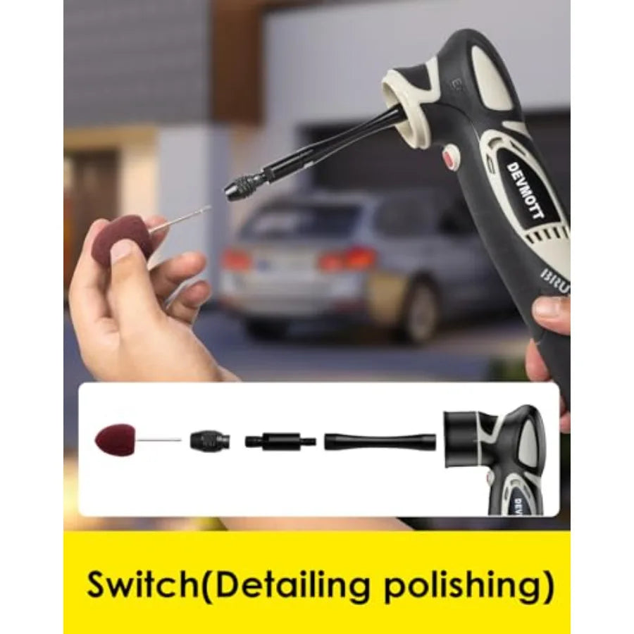 Cordless Mini Polisher 12V Brushless Motor with 2 x 2.5Ah Batteries 2000-5500 RPM Variable Speed for Car Waxing Polishing and S