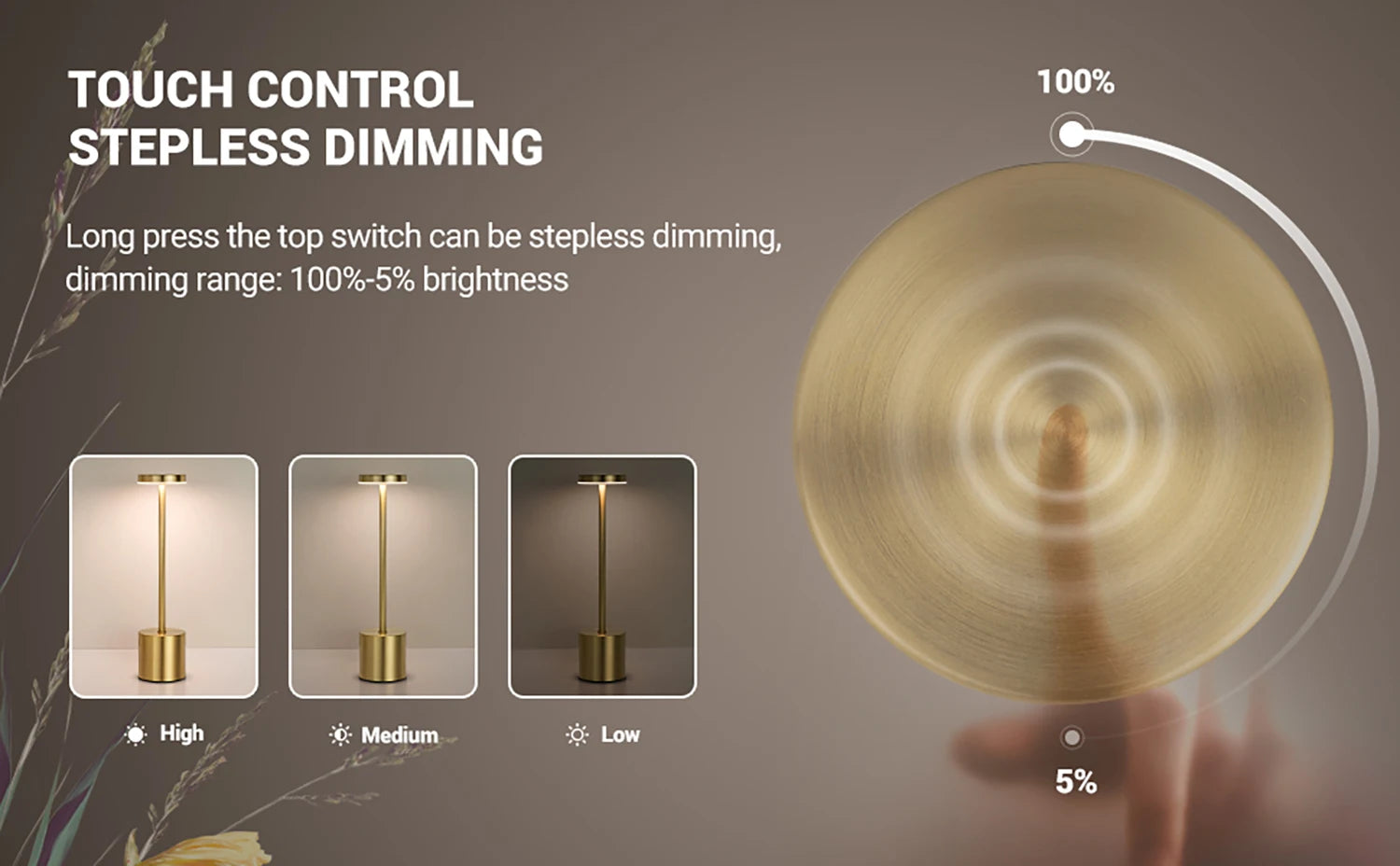 Rechargeable LED Touch Metal Table Lamp with Three Colors - Smarsty