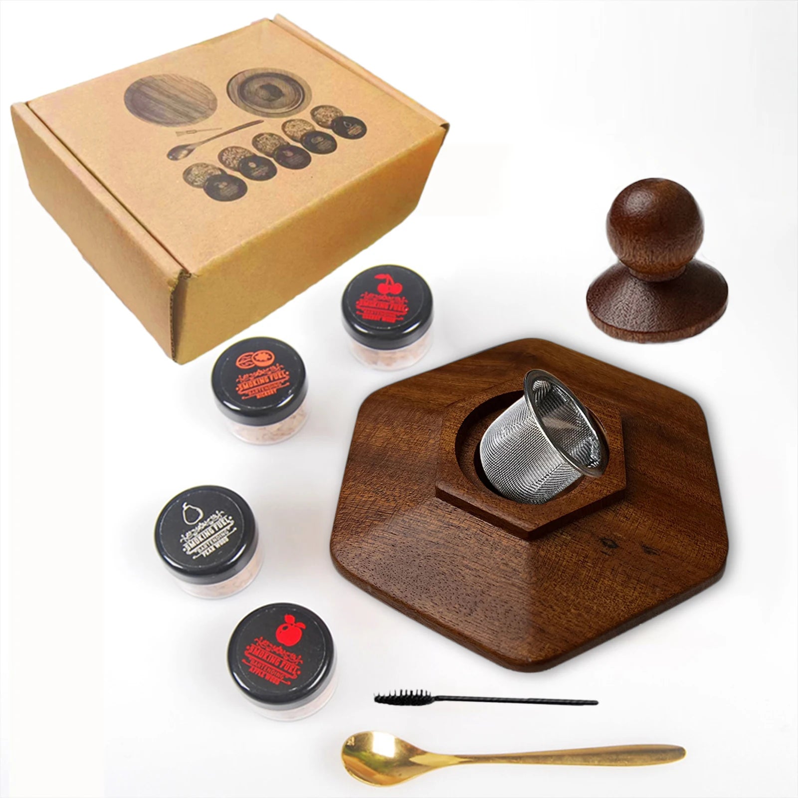 Glass Top Smoker Cocktail Smoker Kit With 4PCS Wood Chips Bartender Accessories For Whiskey Drinks Smoking Gift Kit for Men - Smarsty