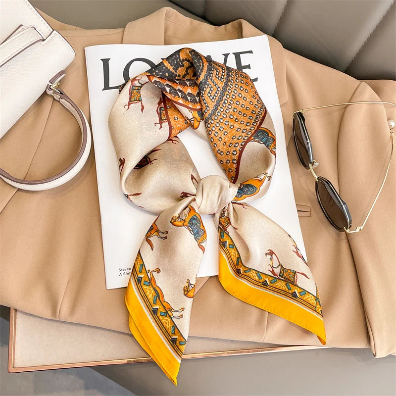 Luxury Silk Satin Headscarf for Women with Plaid Print - Smarsty