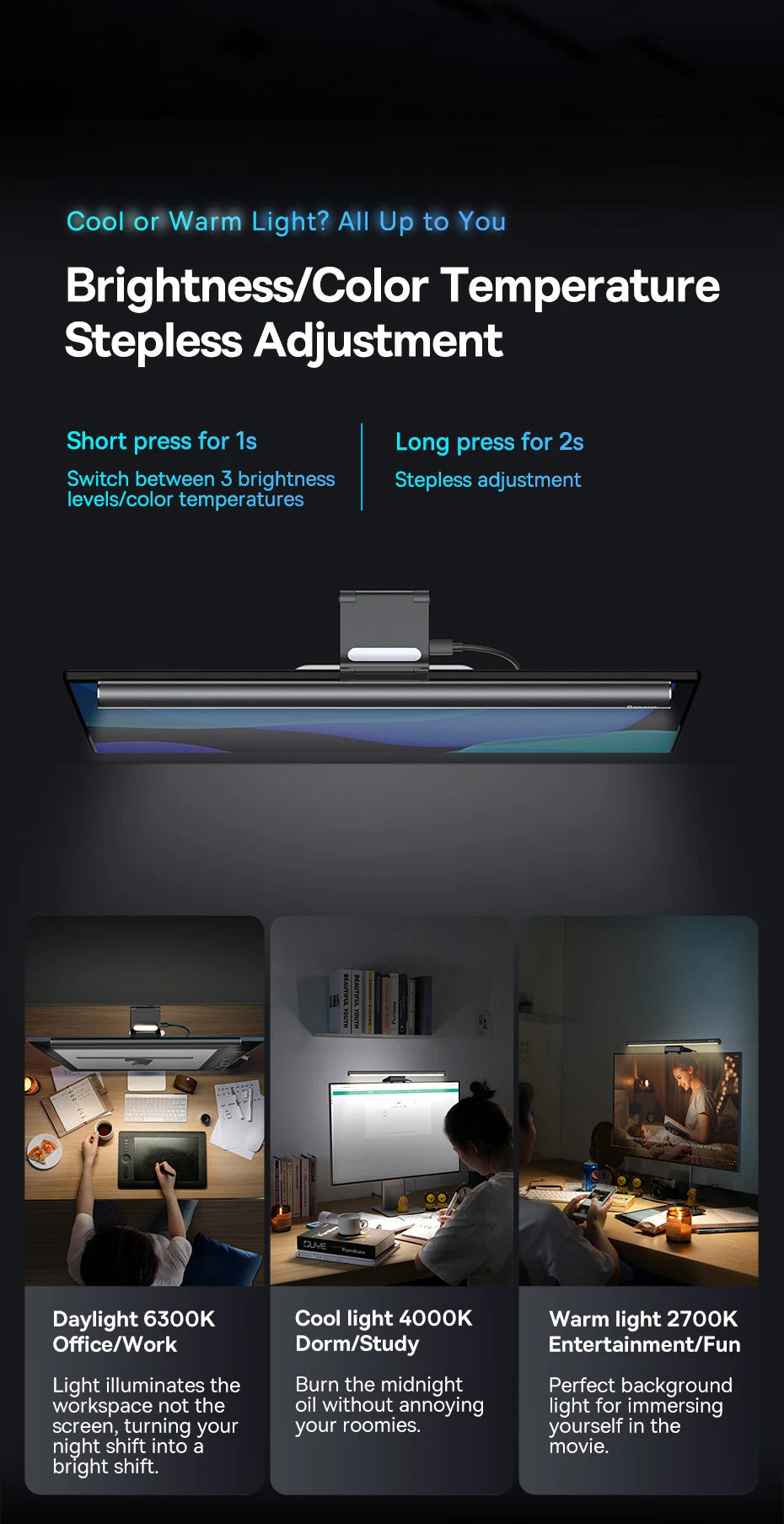 Baseus LED Screen Light Desk Lamp for Reading - Smarsty