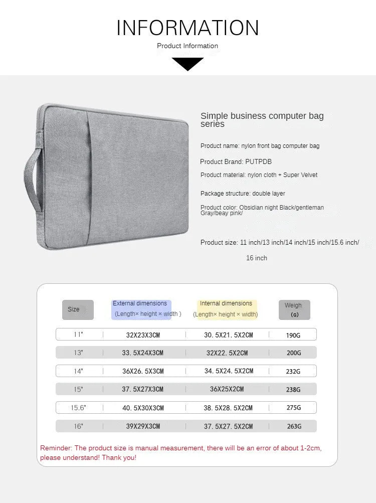 Premium Zippered Laptop Sleeve for 11 to 16 Inch Notebooks