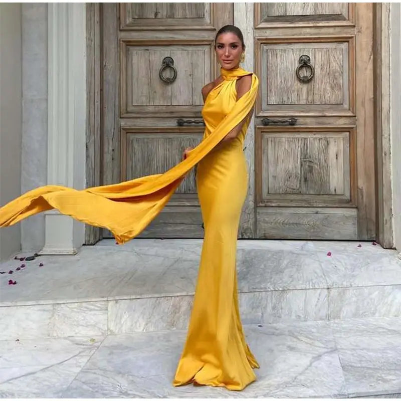Elegant Solid Ribbon Women Halter Dress Off Shoulder Sleeveless Backless Slim Female Maxi Dresses 2025 Summer New Chic Lady Robe - Smarsty