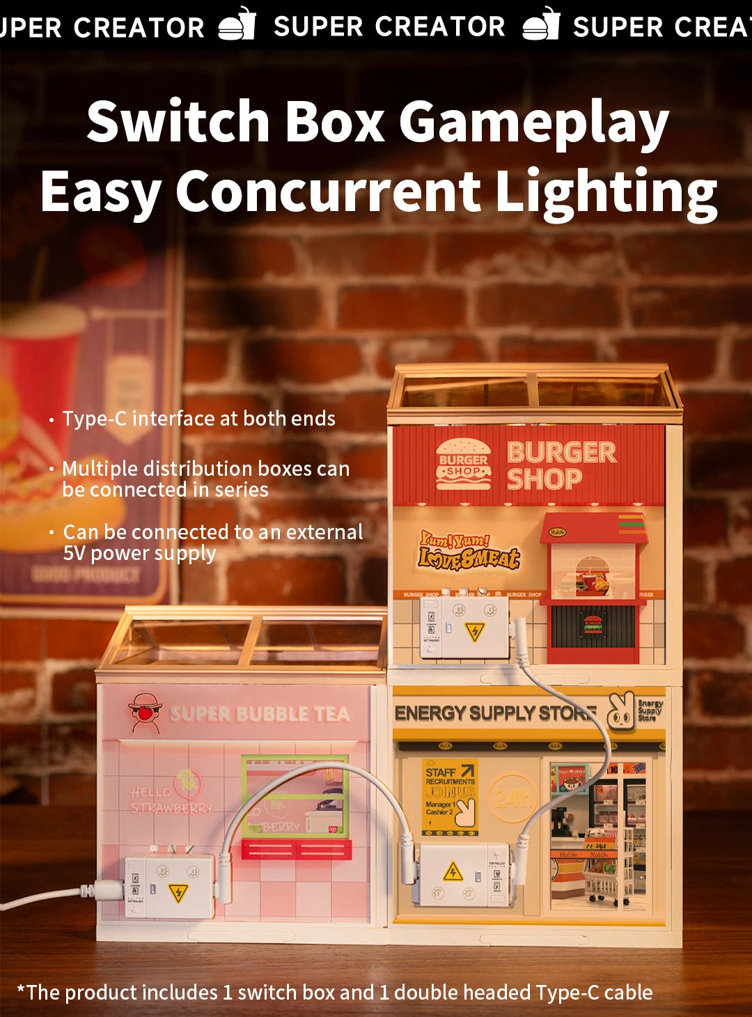 Robotime Rolife Super Creator Series Plastic Dollhouse Building Blocks for Kids Yum Burgers Leisurely Cheers Bar Sweet Sips Tea