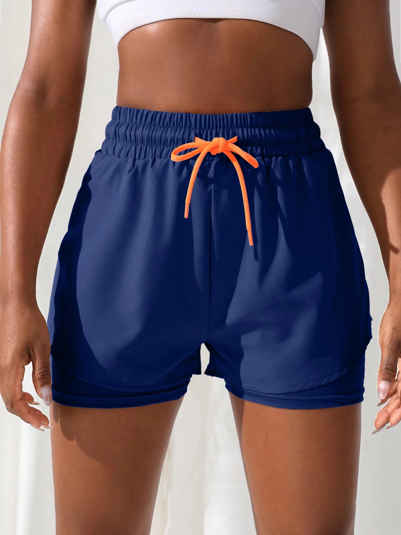 Women's High Rise Yoga Shorts With Elastic Proximity Control Running Shorts, Fake Two Pieces Pants - Smarsty