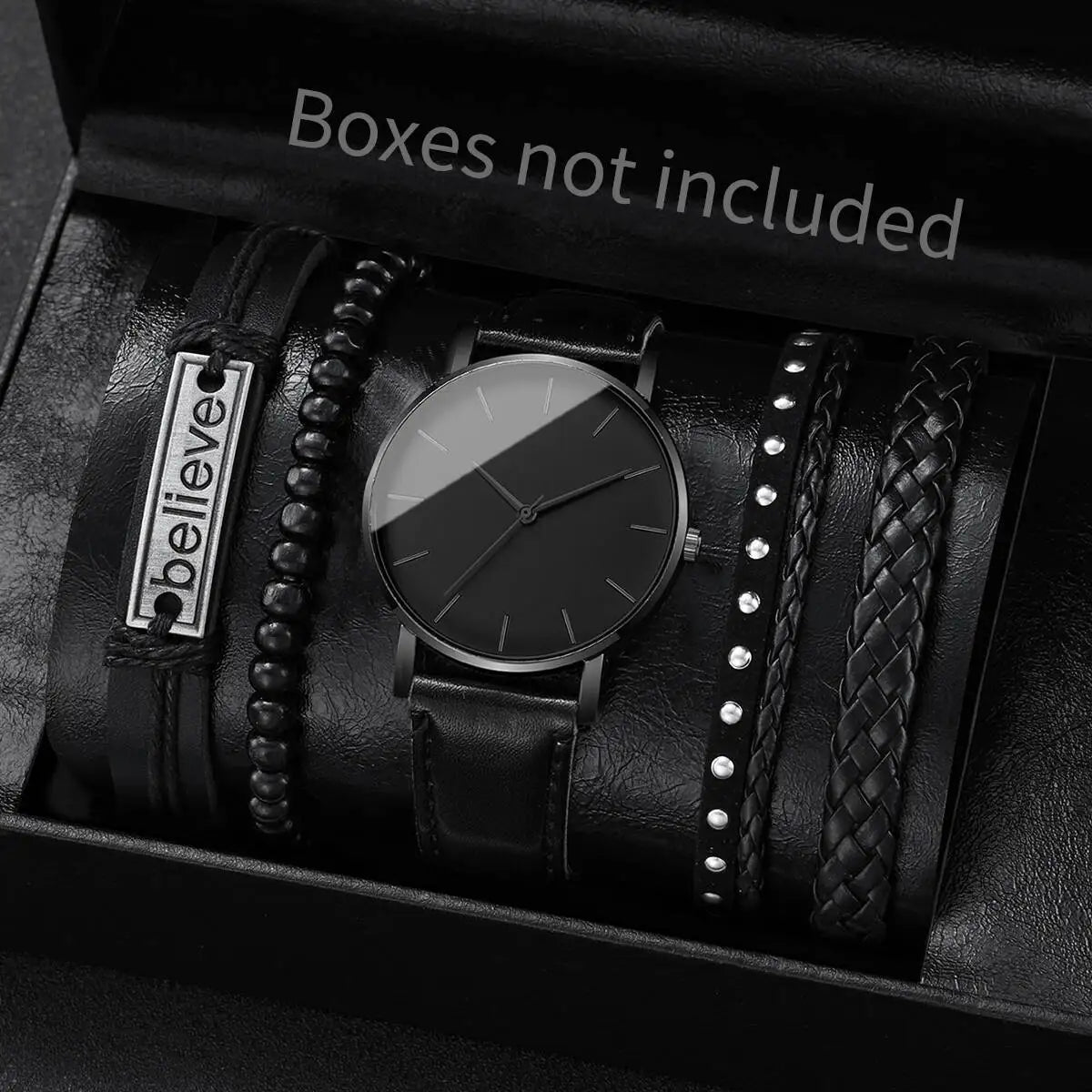Fashion Leather Strap Men Quartz Watch Set - Smarsty