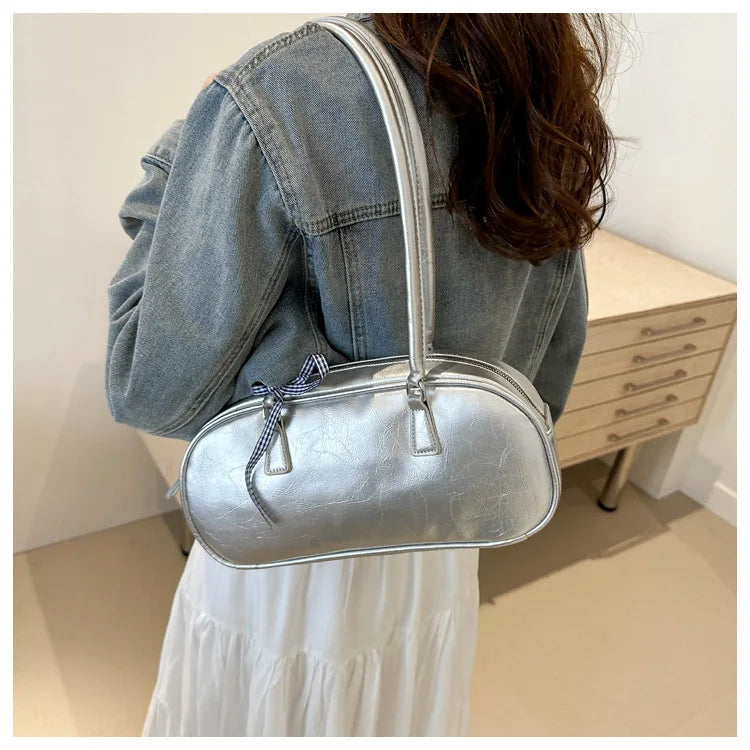 Large Capacity Silver Women Shoulder Bag Daily Use Casual - Smarsty
