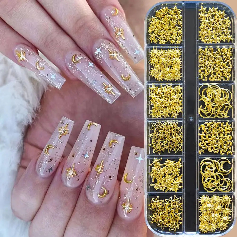 12 Grids Ocean Gold Nail Art Charms for Stunning Manicures - Smarsty