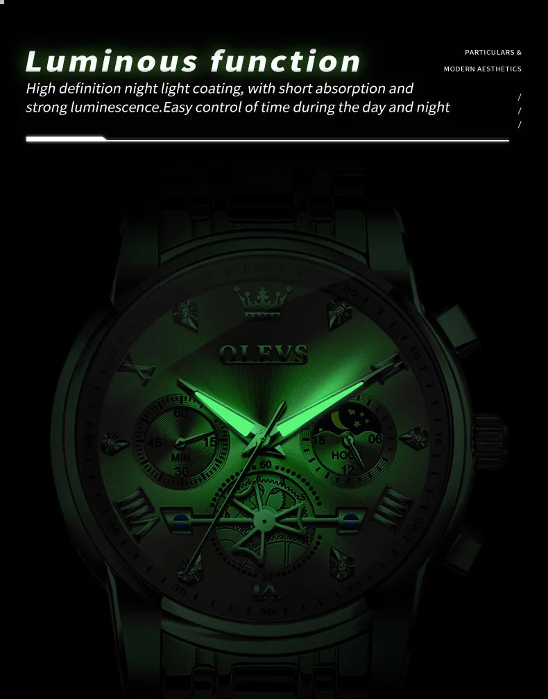 OLEVS Luxury Quartz Watch with Moon Phase Feature - Smarsty