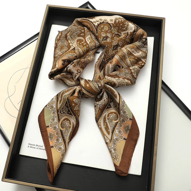 Bohemian Silk Square Scarf for Women Luxury Floral Print - Smarsty
