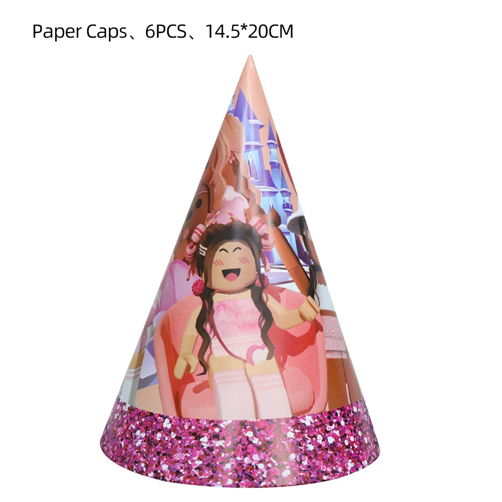 Pink Roblox Birthday Party Decorations Tableware Set - Smarsty