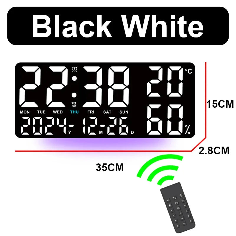 Digital Wall Clock with Remote Control and Humidity Display - Smarsty