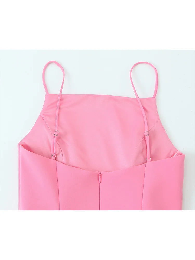 TFMLN Elegant Ladies Pink Spaghetti Strap Dress 2025 Summer New Simple Style Women Slim Short Dress Party Fashion A-Line Dress - Smarsty