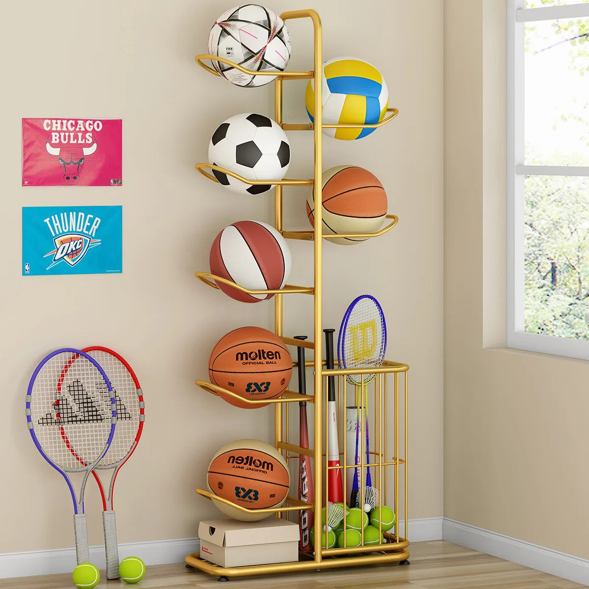 Indoor Children Basketball Storage Rack Put Ball Football Storage Basket Placed Rack Kindergarten Volleyball Stand Holder Space by Smarsty