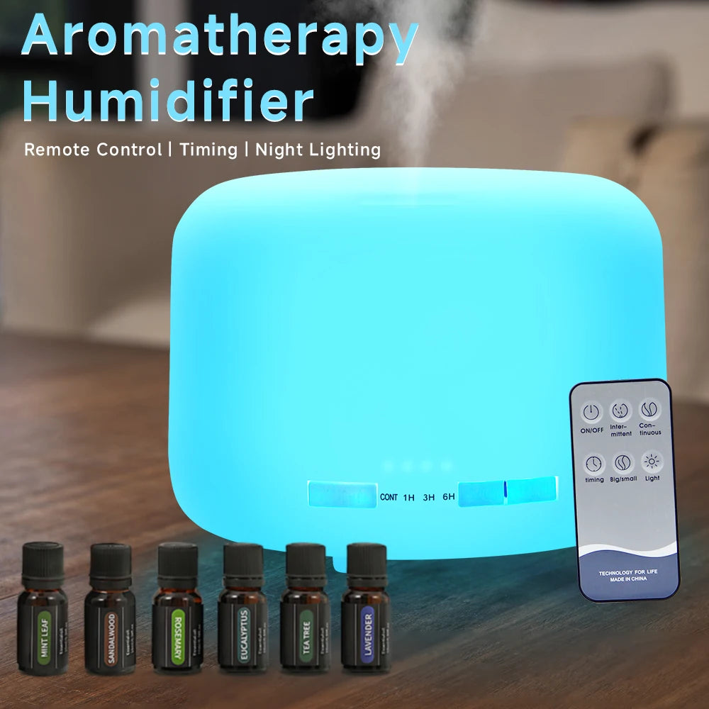 Quiet Aroma Diffuser 500ML Quiet Aroma Diffuser Remote Control Humidifier with LED Light and Auto Off for Office Home Bedroom