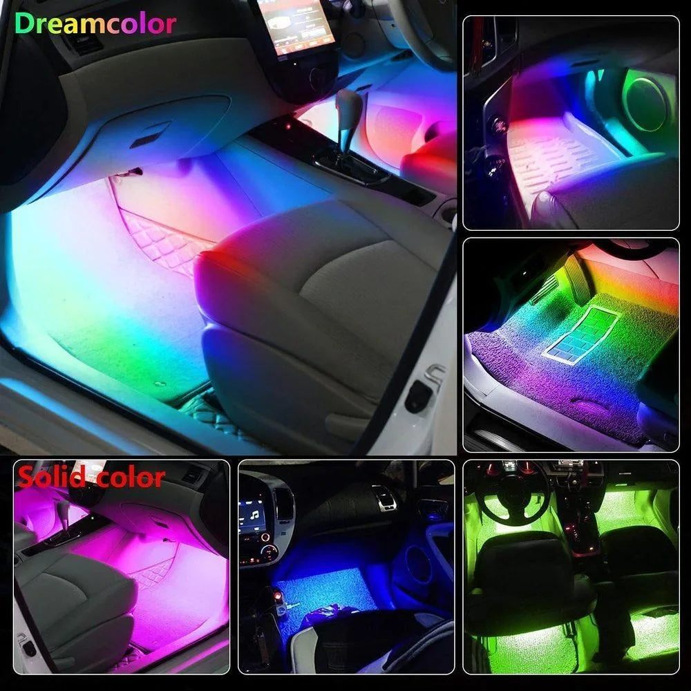 RGB Automotive Atmosphere Decorative Lamp Led Interior Light Strip Car Foot Ambient Lights with USB Cigarette with Remote Voice