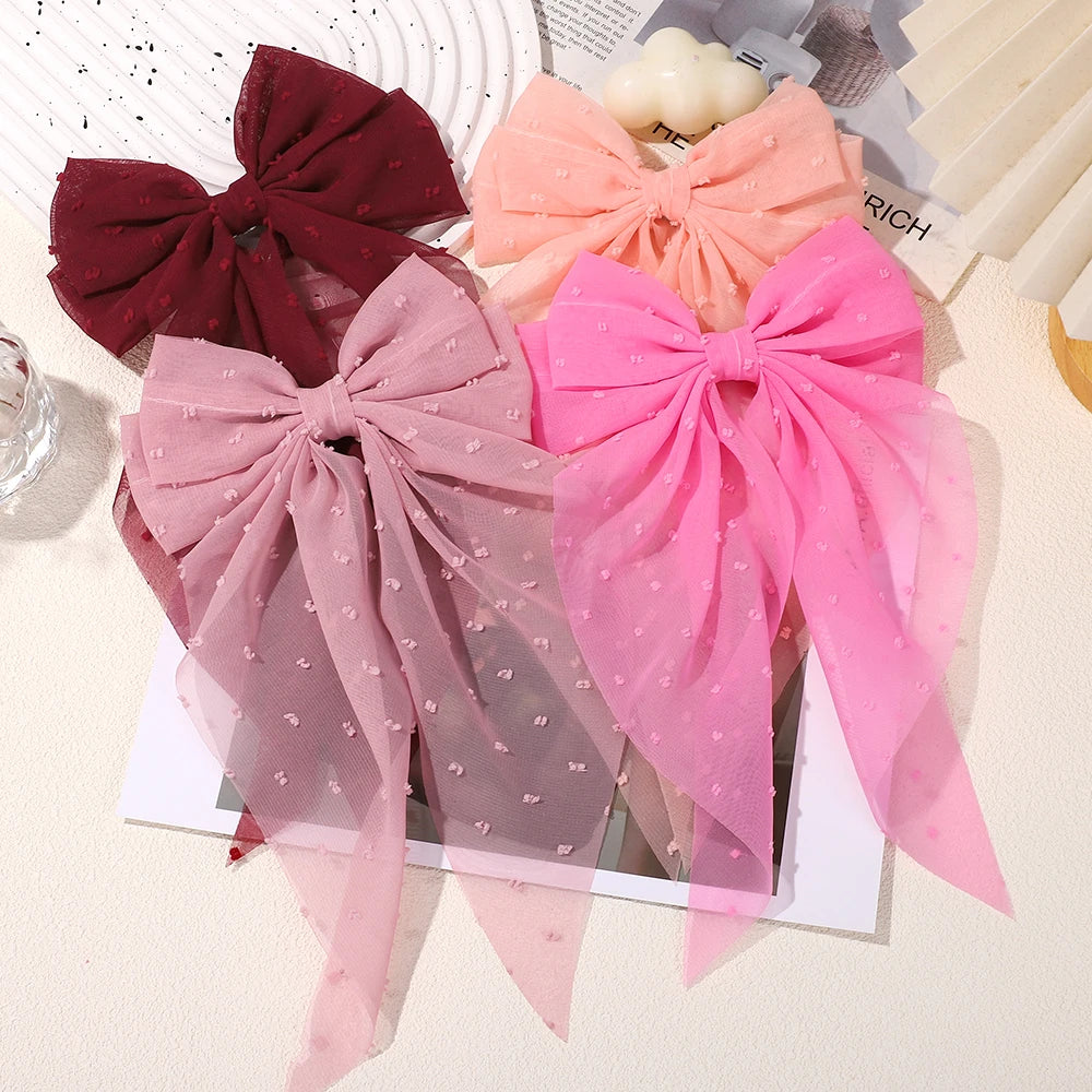 Girls Elegant Big Bow Satin Hair Clip Accessory - Smarsty