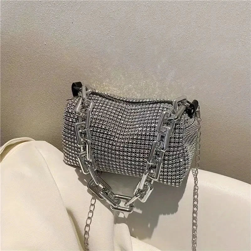 Rhinestone Bucket Bag Sparkling Crossbody Chain Bag - Smarsty